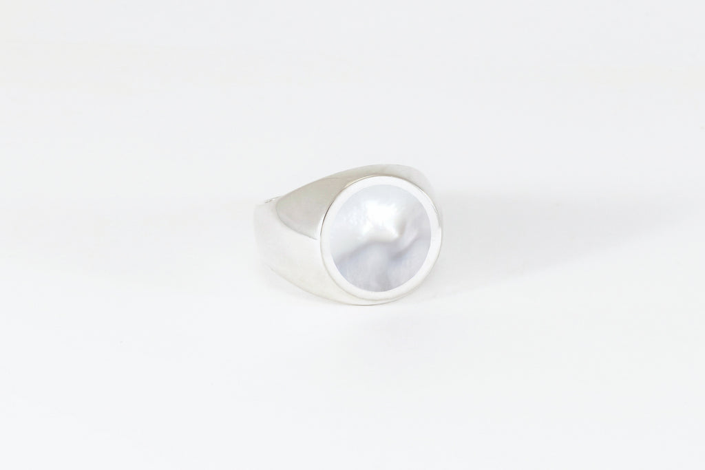 Legier Mother of Pearl Round Stone Signet Ring