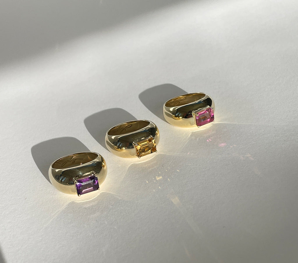 Legier Bubble Bezel Ring with emerald cut with amethyst citrine and pink topaz