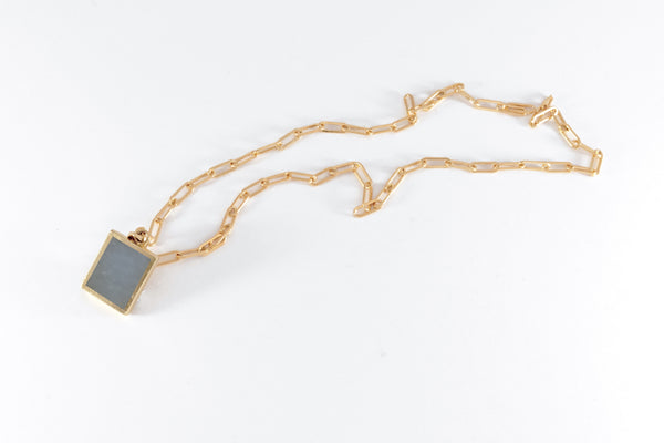 Legier Blue Chalcedony Stone Signet Pendant & Necklace