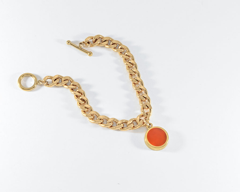 Legier Carnelian Round Stone Signet Pendant & Bracelet
