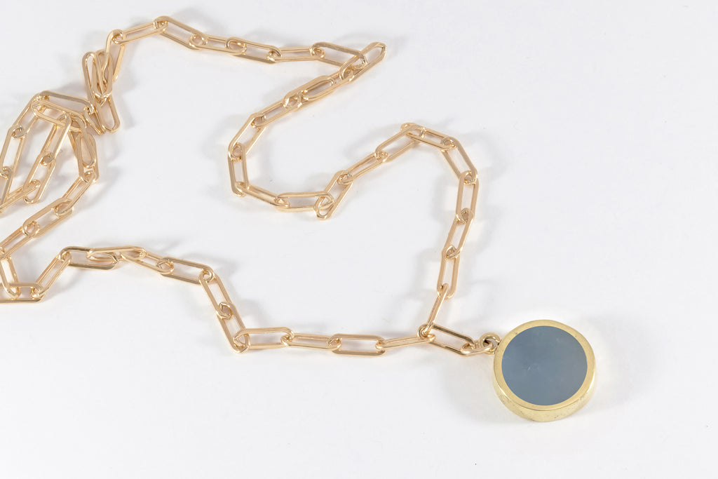 Legier Blue Chalcedony Round Stone Signet Pendant & Necklace