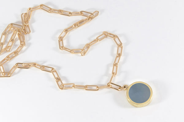 Legier Blue Chalcedony Round Stone Signet Pendant & Necklace