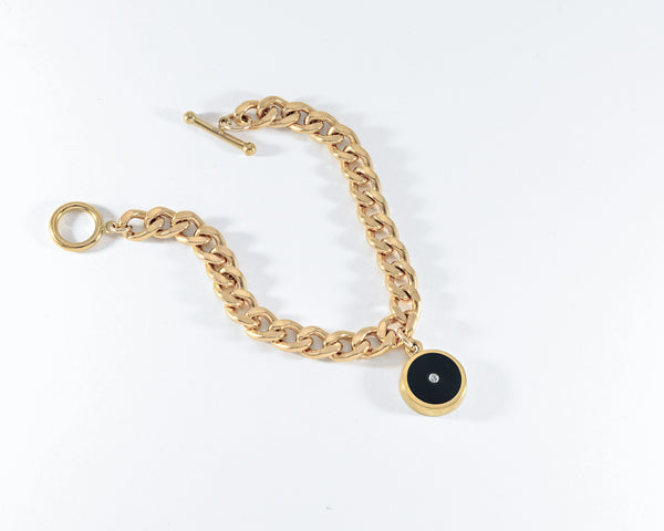 Legier Black Onyx with Diamond Round Stone Signet Pendant & Bracelet