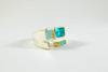 Legier Rainbow Baguette Ring with paraiba, chrysoprase, blue chalcedony and moissanite 14k gold