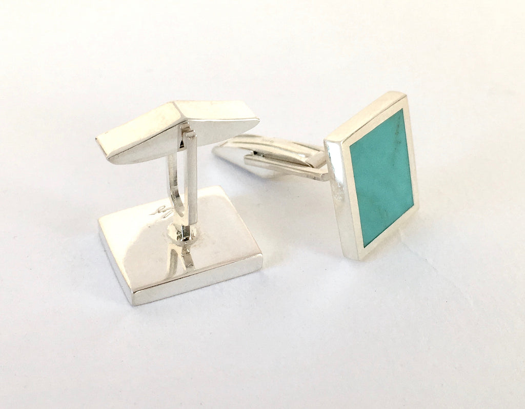Legier silver cuff links  turquoise  inlay
