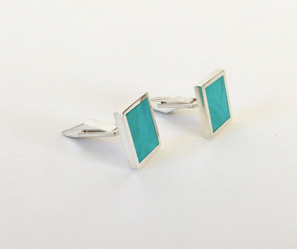Legier silver cuff links  turquoise  inlay