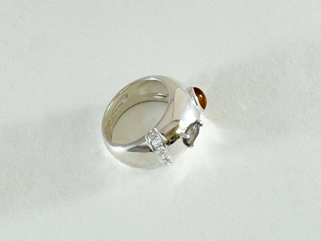 Legier Silver Bubble Bezel ring citine and smokey quartz