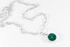 Legier Malachite with Diamond Round Stone Signet Pendant & Necklace  in Silver