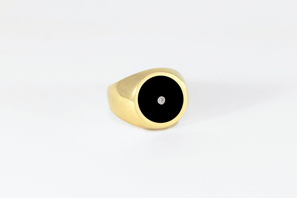 Legier Round Stone Signet Black Onyx Inlay with Diamond Ring 