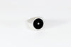 Legier Round Stone Signet Black Onyx Inlay with Diamond Ring  Silver
