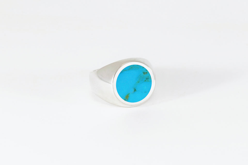 Legier LRSS Round Stone Signet Ring Silver Turquoise