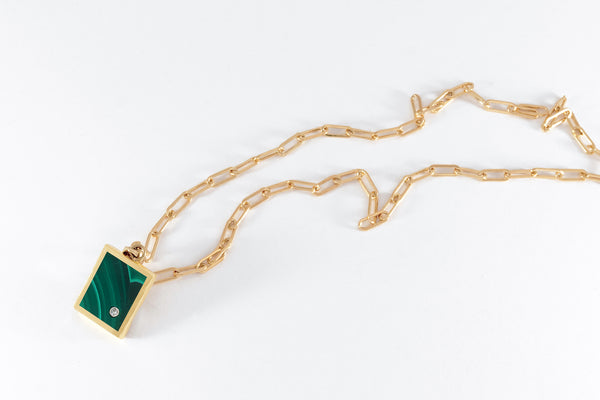 Legier Malachite with Diamond Signet Pendant & Necklace