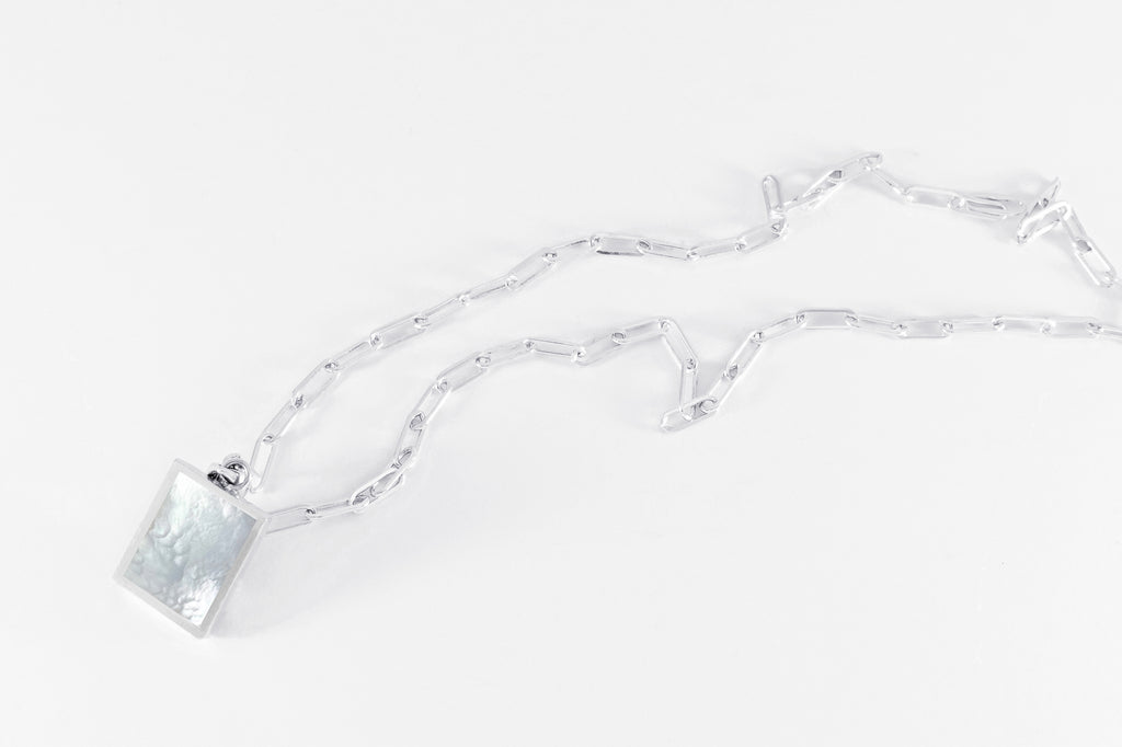 Legier Classic Signet Necklace with Mother of Pearl Inlay elongated cable chain