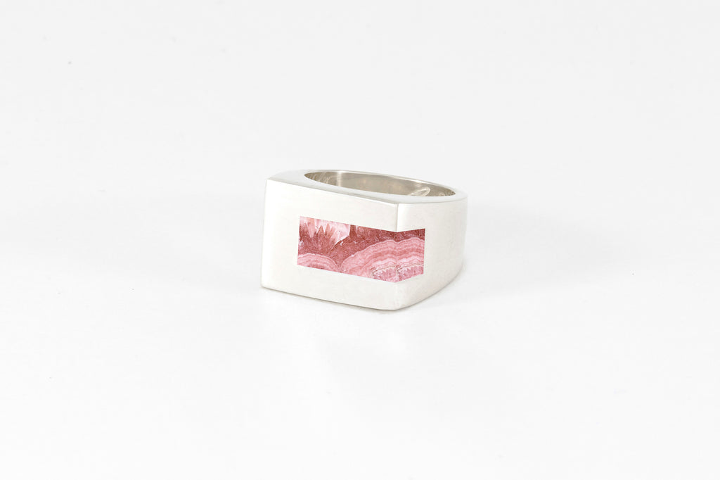 Legier Stone Signet Strip Ring Rhodochrosite Inlay