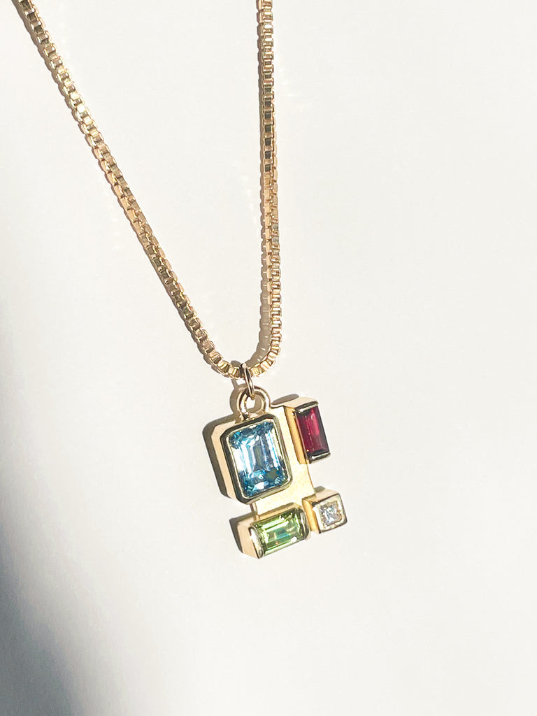 Legier Necklace Rainbow Baguette Pendant with blue topaz garnet and peridot