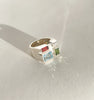 Legier Silver Rainbow Baguette Ring Sky Blue Topaz, Garnet, Peridot and Moissanite