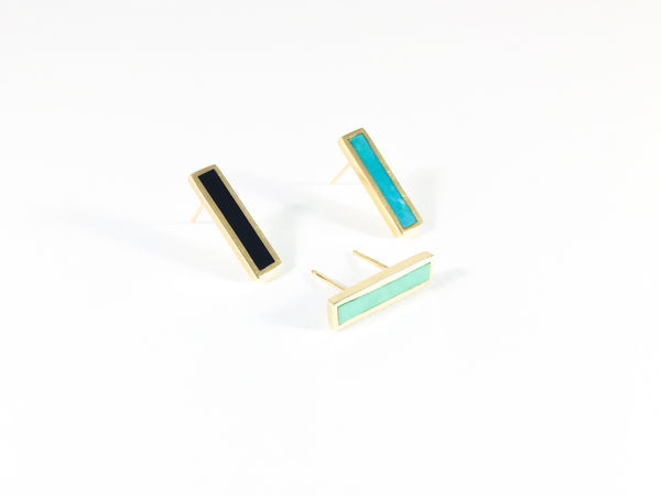 Legier Long signet earring onyx turquoise or variscite inlay