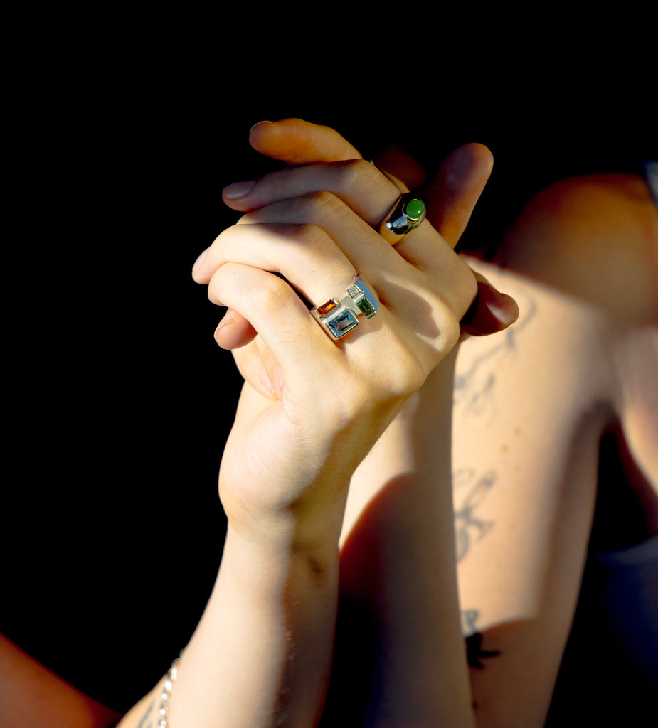 Legier Rainbow Baguette Ring Citrine, Peridot and Sky Blue Topaz Ring