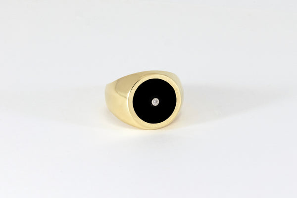 Legier Round Stone Signet Black Onyx Inlay with Diamond Ring