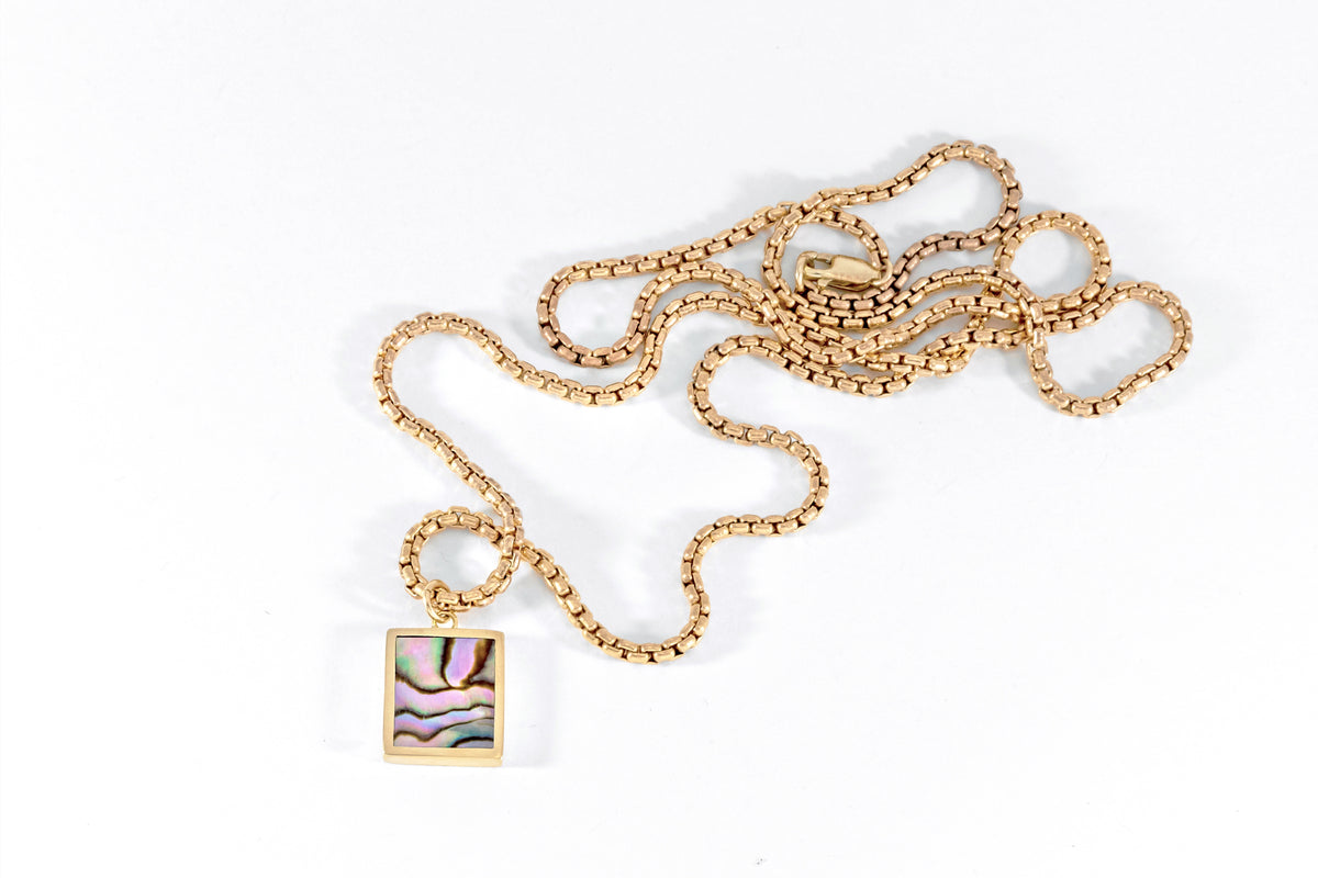 voopoo drag necklace Legier Abalone Stone Signet Pendant & Necklace Brass Pendant & 18" 14k gold filled elongated Cable chain
