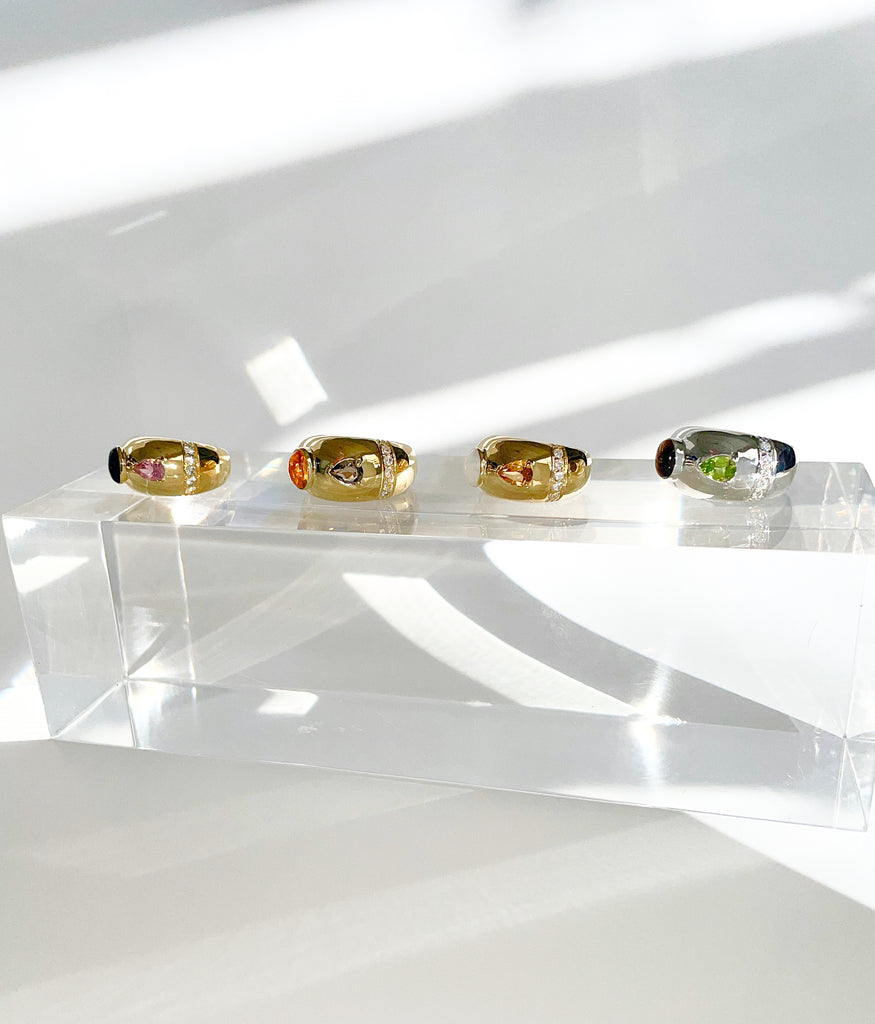 Legier Bubble Bezel ring with tigers eye and peridot in silver