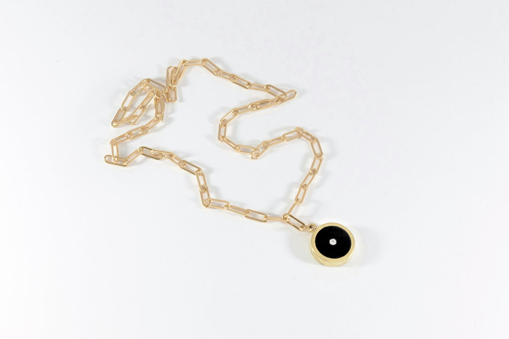 Legier Black Onyx with Diamond Round Stone Signet Pendant & Necklace