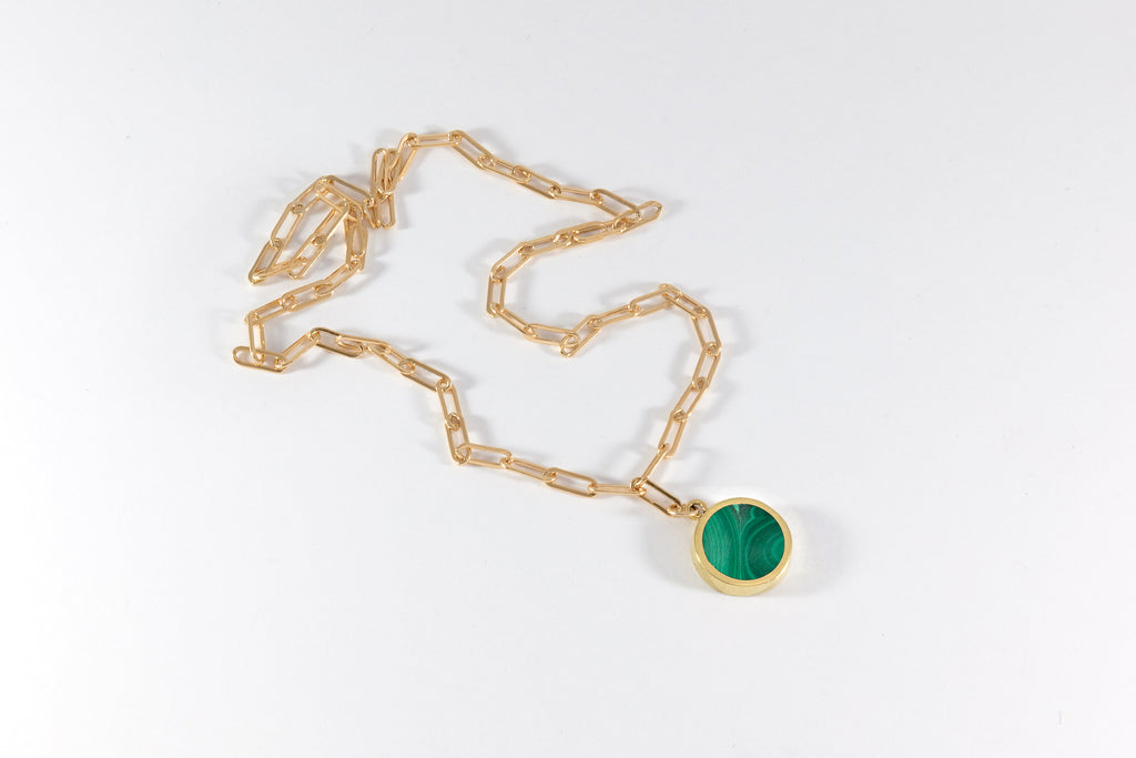 Tumbled Malachite Stone Necklace - Choose Sterling Silver Chain or Leather  Cord - Quantity of 1 - Made to Order