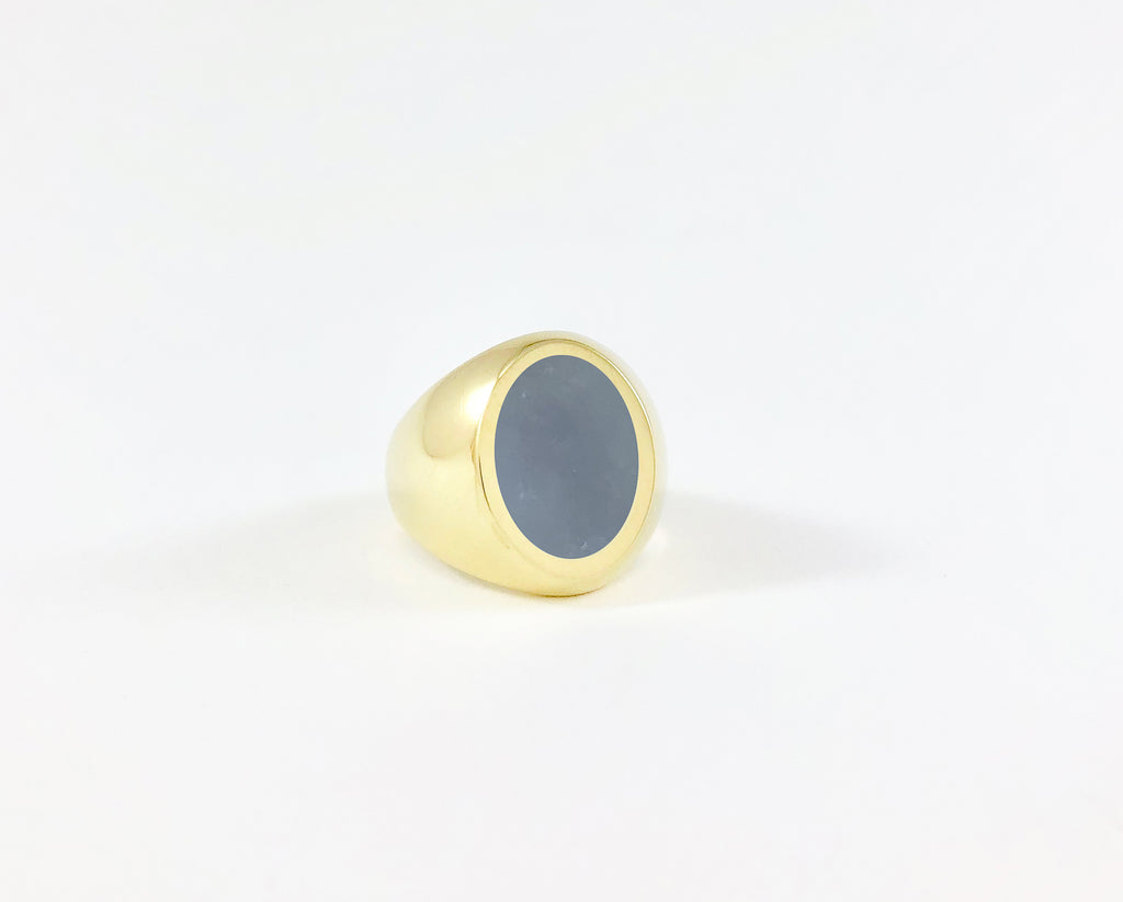 Legier Blue Chalcedony Oval Stone Signet Ring