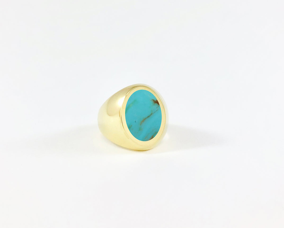 Turquoise Oval Stone Signet Ring