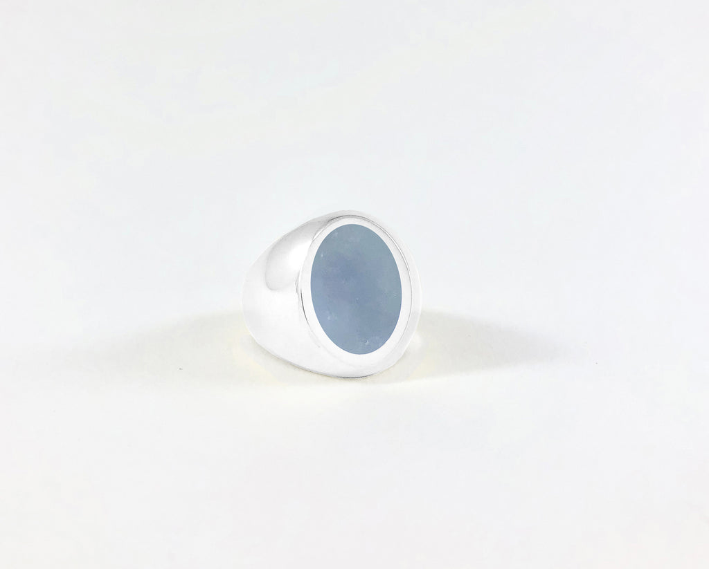 Legier Blue Chalcedony Oval Stone Signet Ring