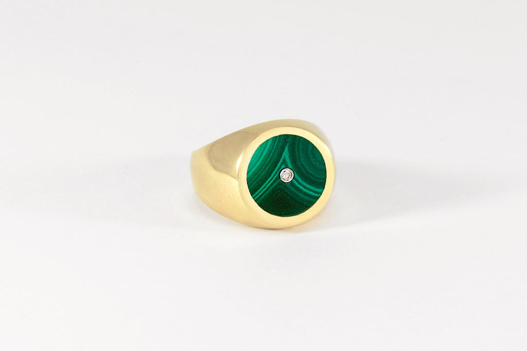 Catherine Parr 14k Gold, Malachite and Diamond Ring : Museum of Jewelry