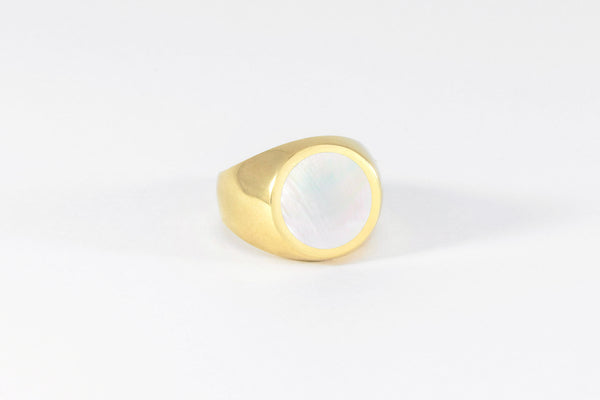 Legier Mother of Pearl Inlay Round Stone Signet Ring 