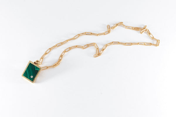 Legier Malachite with Diamond Signet Pendant & Necklace