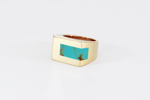 Legier Stone Signet Strip Ring Turquoise Inlay