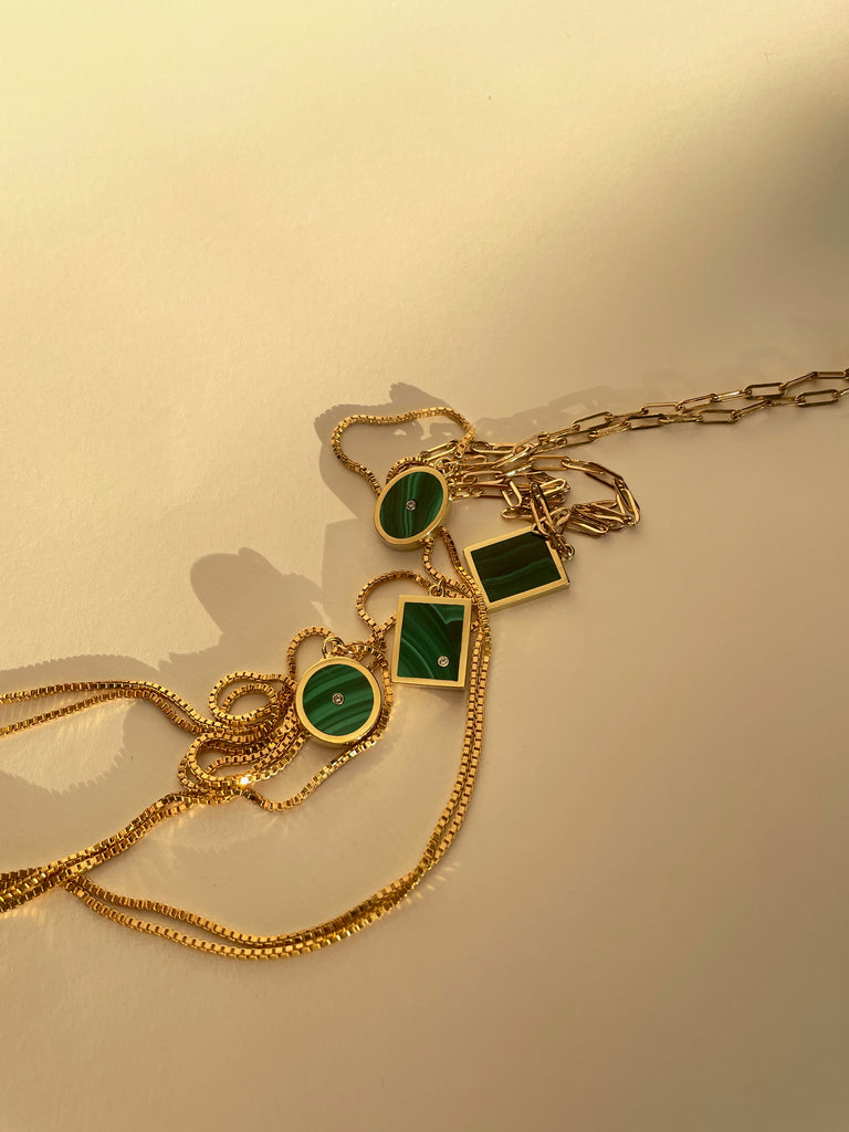Malachite with Diamond Signet Pendant & Necklace