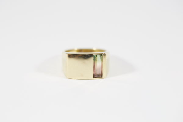 Legier LVCS Watermelon Tourmaline Verical Cut Signet Ring