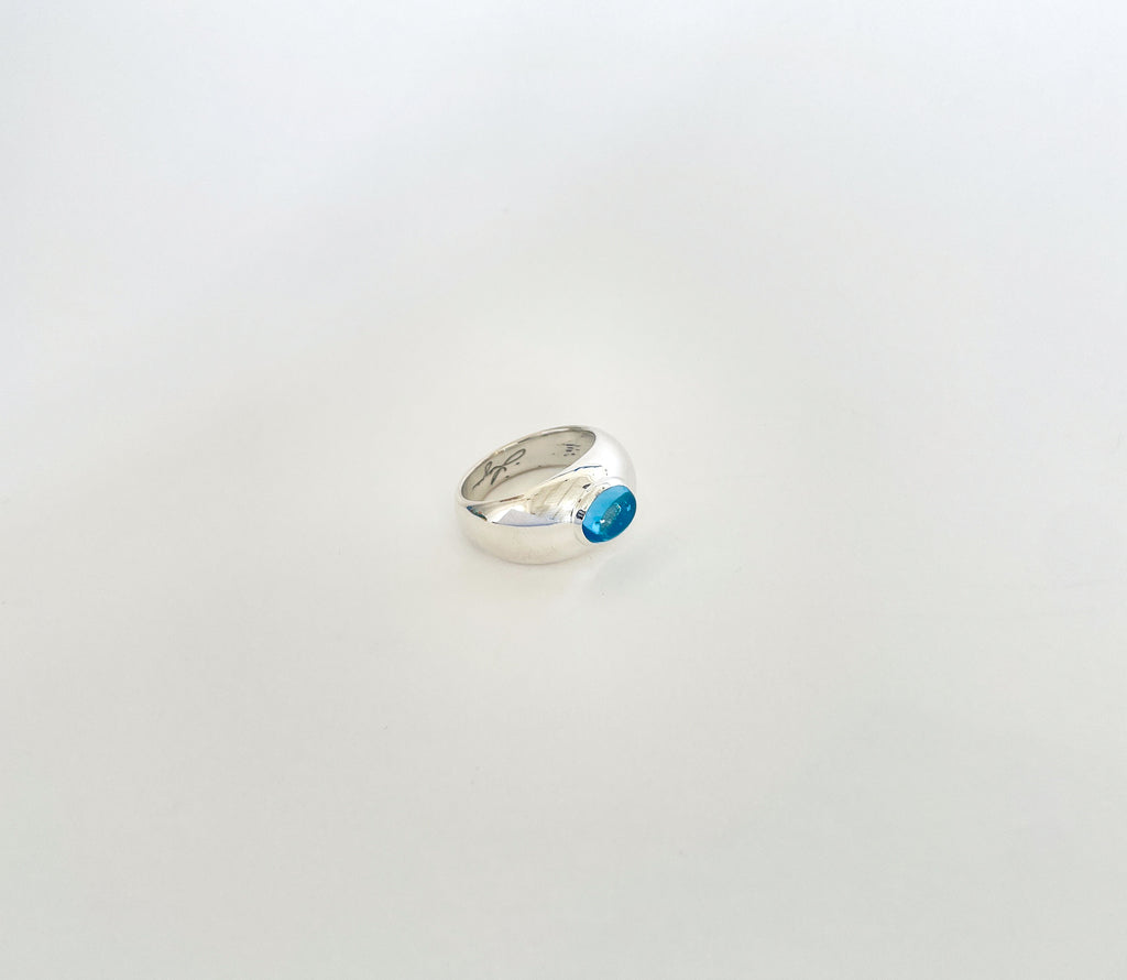 Legier Bubble Bezel Ring with Single Cabochon Silver Blue Topaz
