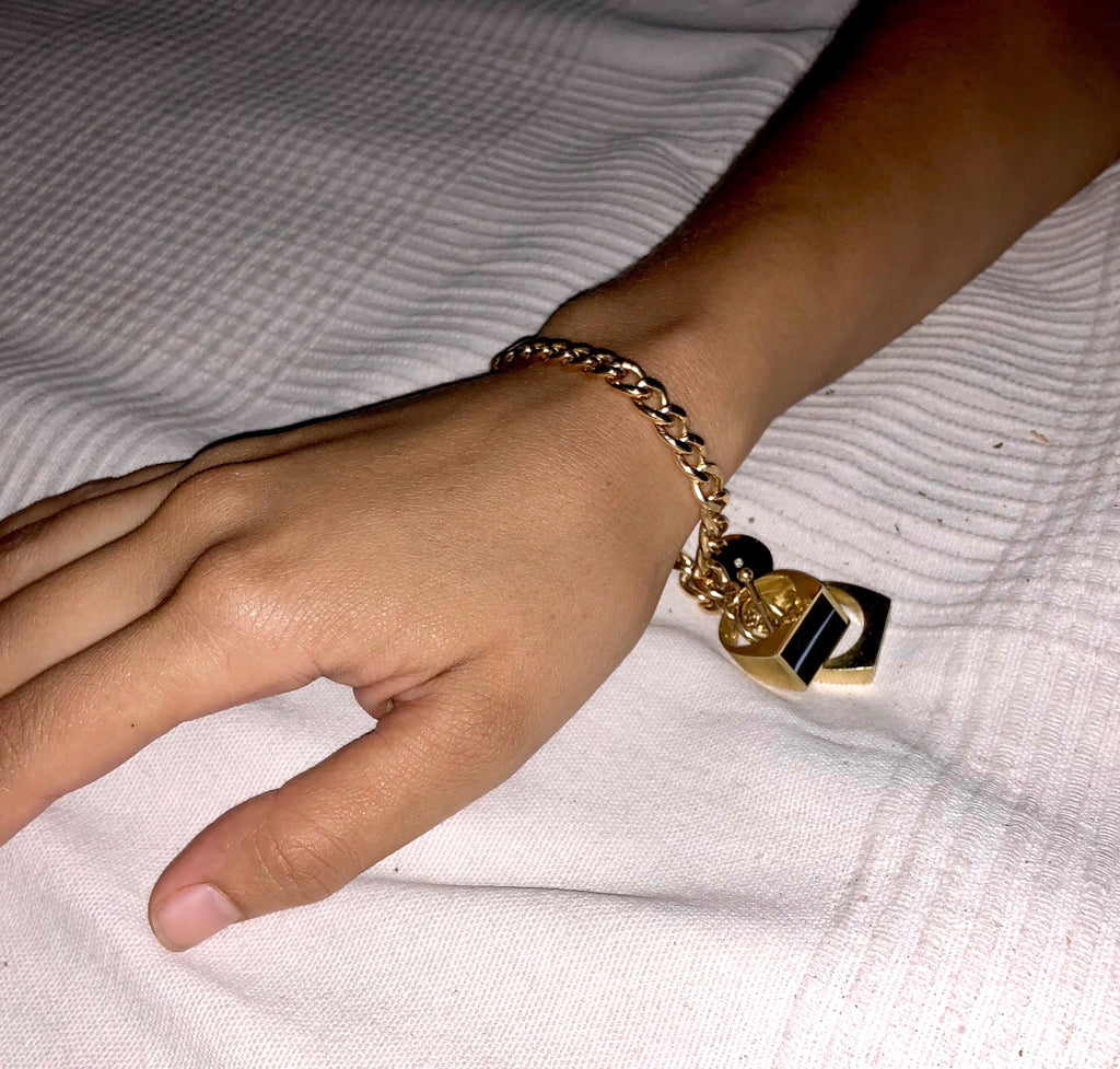 Legier Black Onyx with Diamond Round Stone Signet Pendant & Bracelet