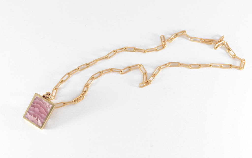 Legier Rhodochrosite Stone Signet Pendant & Necklace